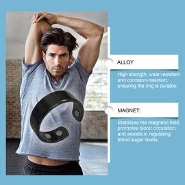 Auvulis Migraine Ring Adjustable Stainless Steel Calmi Rings Lymphatic Vitality Magneti Rings Anti Snoring Ring Migraine Relief Jewelry for Women Men (Black)