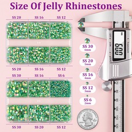 Resin Jelly Rhinestones for Crafting with B7000 Jewelry Glue, 2 Boxes Dark Green AB Flatback Crystals with 2Pcs 10ml Glue, Bedazzling Non Hotfix Gems for DIY Tumblers Clothing Shoes Manicure
