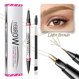 2-Prong Micro-Fork Tip for Defined, Natural Brows, Long-Lasting, Waterproof, Dual-End Design Microblading Eyebrow Pen (Light Brown)
