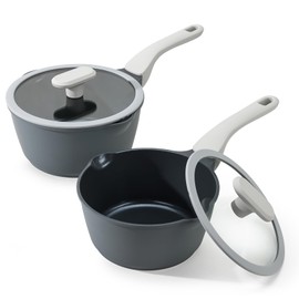PRICUSIS Nonstick Saucepan Set with Lids, 2QT and 2.7QT Ceramic Sauce Pan Set, Non Toxic Sauce Pots with Pour Spouts for Multipurpose Use, PTFE, PFOA & PFAS Free, Induction Compatible.