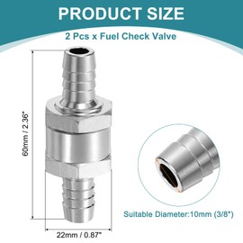 sourcing map 10mm (3/8") Fuel Check Valve, Non-Return One Way Check Valve, Aluminum Alloy Control Accessories for Petrol, Diesel, Gas, Oil, Air, Water, Silver