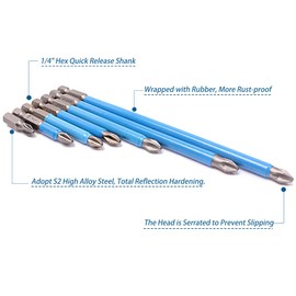 Saipor 7pcs PH2 Magnetic #2 Phillips Screwdriver Bit Set Hex Shank Phillips Head Drive Bit Cross Anti-slip Screw Driver Power Drill Bit Screwdriving Bit for Electric Hand Screwdrivers| 25-150mm Length