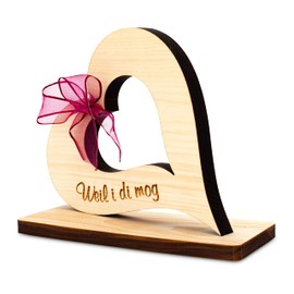 sagl.tirol holzmanufaktur Pine Heart with Purple Bow Weil i di Mog