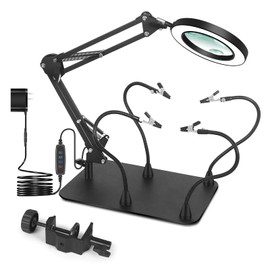 Magnifying Glass with Light and Stand, EOOKU Flexible Magnetic Helping Hand, 5X&10X 12V 108pcs LED Beads Magnifying Lamp, 3 Modes Adjustable Swivel Gooseneck Arms & Heavy Duty Base Plate