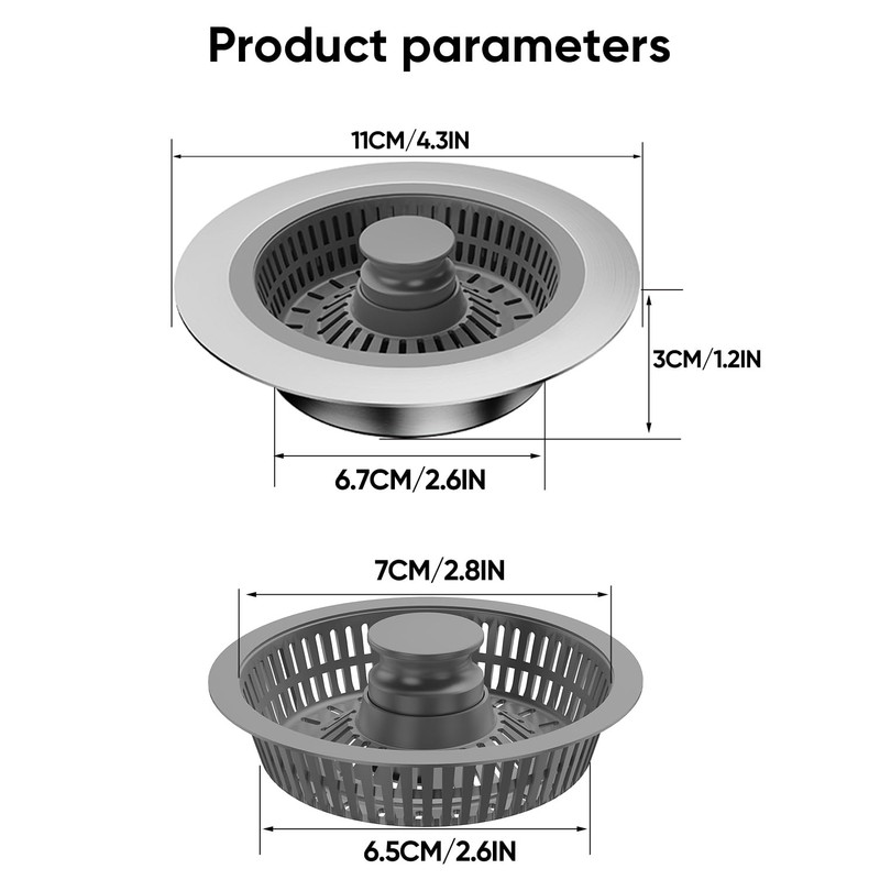 Kitchen Sink Drain Strainer and Stopper Combo, 3 in 1