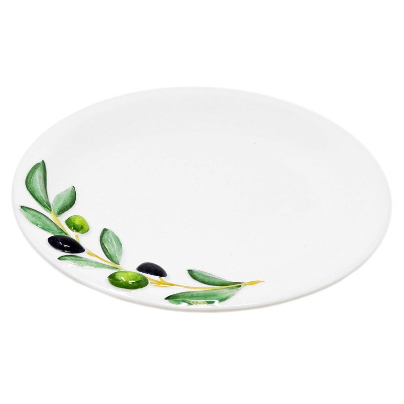 Lashuma Handmade Round Italian Ceramic Breakfast Plate Olive Design Dinner