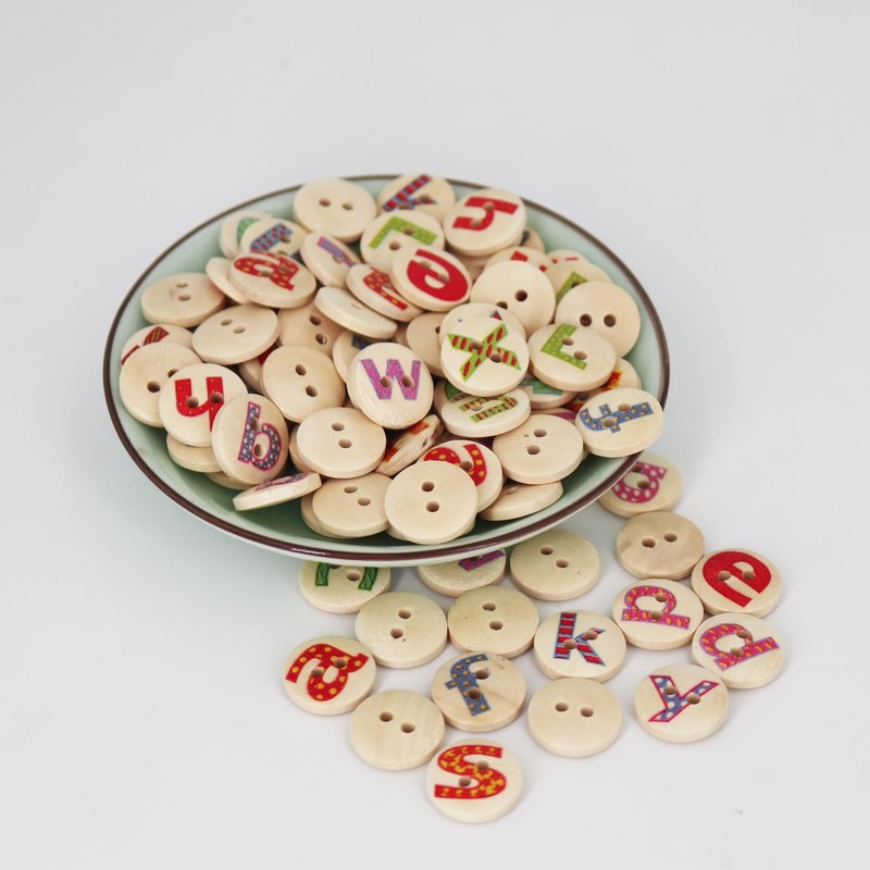 15mm Wooden Buttons100 Pcs Assorted Random 26 Letter Patterns 2
