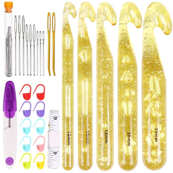 Eotvkof 5PCS Huge Crochet Hook Set Extra Large Size 12mm,