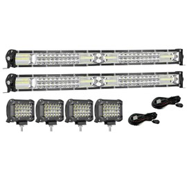 LED Light Bar Kits - 25 Inch Slim Light Bars with 4 Inch LED Pod Lights&Wiring Harness,12V 24V Spot Flood Combo Fog Lights Driving Work Lights for ATV UTV Trucks Tractor Pickup Cart SUV
