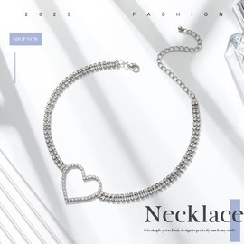 EARENT Rhinestone Choker Necklaces Silver Heart Necklace Chain Sparkly Tennis Chain Neck Jewerly Adjustable for Women