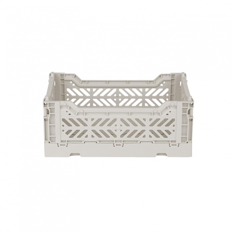 Ay-Kasa Folding Crate, Sturdy Folding Box, Plastic, Stackable, Light Grey,