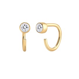 Elli Women's Creole Earrings Geo with Crystals in 925 Sterling Silver Gold-Plated, 925 sterling silver, gold-plated, Crystal