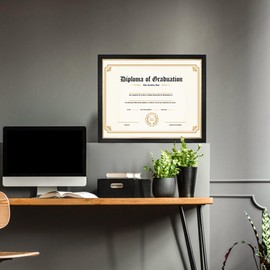 FramePro 14x17 Diploma Frame with Black over Gold Mat, 16x20 Certificate Frame, Real Wood with Gold Trim, Black Frame with Tempered Glass