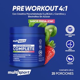 Creatina Monohidratada Pre Entreno Carnitina Electrolitos Bcaas Formula Alta Pureza Azúcar Vegan Keto Multisport Complete Porciones 275g Fresa Kiwi