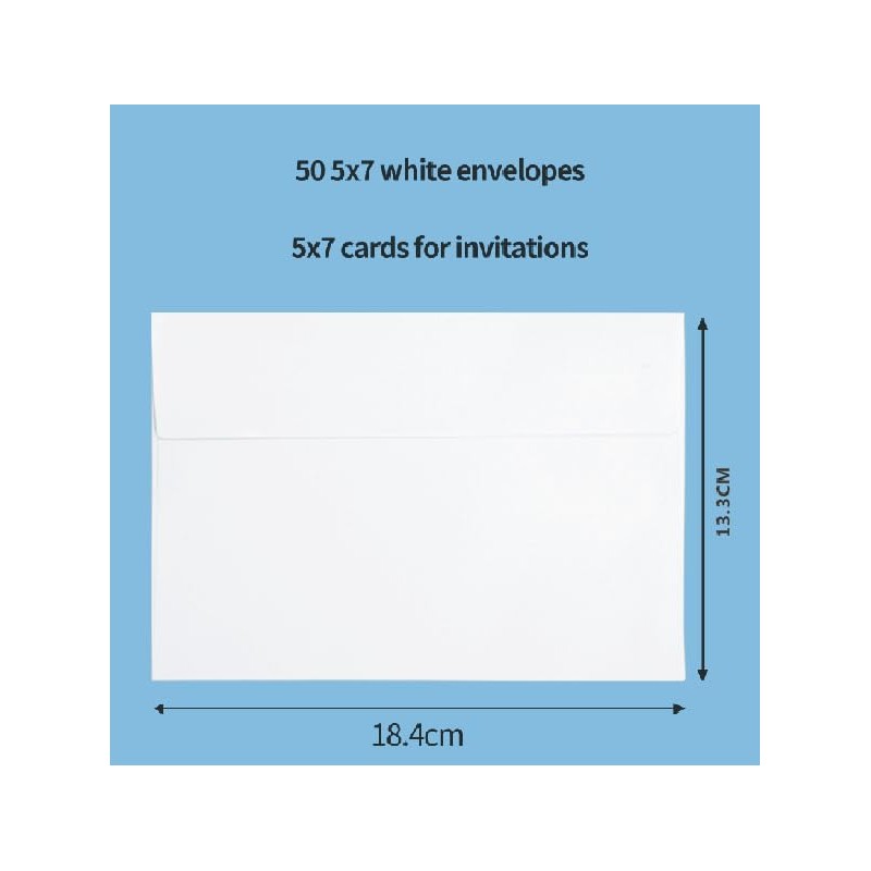 50 Pack 5x7 White Self-Seal Envelopes for Invitations, Weddings, Greeting