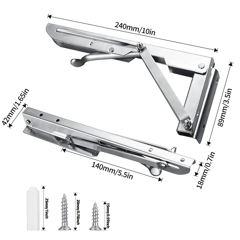 Folding Console Heavy Duty 250 mm, Pack of 2 Stainless