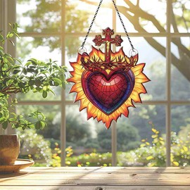 Sacred Heart of Jesus Ornaments Acrylic Window Hanging - Gifts for Jesus Lovers, Sacred Heart of Jesus Gifts for Women Men - Sacred Heart of Jesus Decor - Sacred Heart of Jesus Christmas Decorations