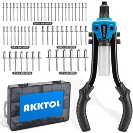 AKKTOL Rivet Gun Kit, 1/4" Pop Rivet Gun Kit with 210pcs Blind Rivets, Heavy Duty 13" Rivet Gun Tool with 5 Nosepieces incl. 3/16" & 1/8" for Metal, Gutter & Automotive