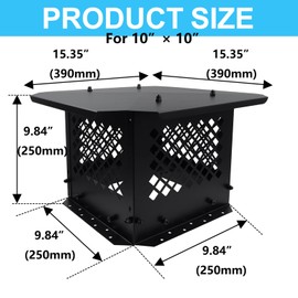 Semetall Chimney Cap - 10" x 10" Square Chimney Cover - Chimney Rain Caps - Fireplace Chimney Caps for Outside Existing Clay Flue, Black (Pack of 1)