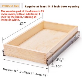 Mulush Mulush Pull Out Cabinet Drawer, 14W x 21D Soft Close Slide Out Wood Drawer Organizer for Kitchen, Finished, Bottom and Side Assembly (Wood Drawer Part is Width 13')