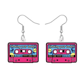 OUSIO Acrylic Retro 70s 80s 90s Pink Cassette Tape Earrings Hip Hop Tape Jewellry Women Music Lovers 80s 90s Outfits Accessories for Party Gifts (Pink)