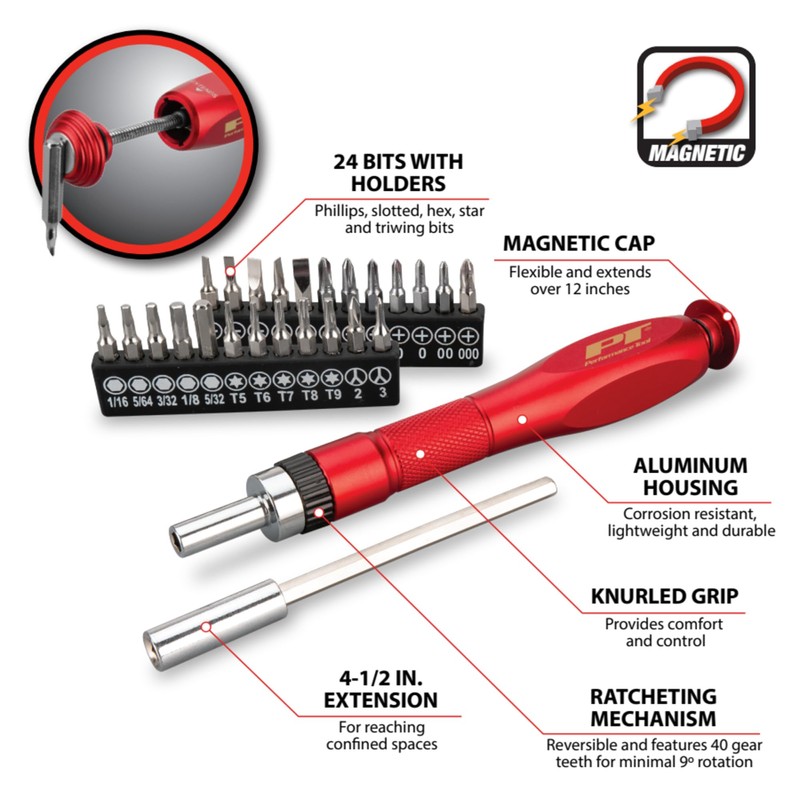 Performance Tool W495 26 Pc. Precision Driver/Pickup Tool Set, Anodized