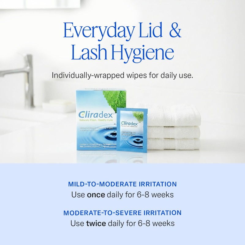 Cliradex Towelettes - Natural Face, Eyelash & Eyelid Cleanser -
