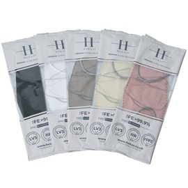 HEKAS® 5 Pack Face Masks for Men, Women, UK Certified FFP2, Face Masks to Protect - Dust & Bacteria, Cotton Face Masks for Winter, Cycling, Work, IIR Filter Efficiency ≥ 99%, Soft Earloops, Mix