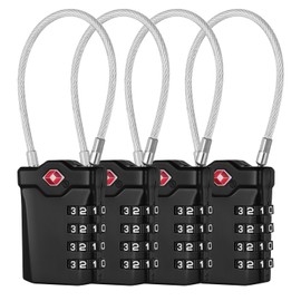 NAGE TSA Lock, Suitcase Locks Combination, White Code Luggage Locks with Open Alert Indicator, Flexible Cable Travel Padlock, 4 Digit Padlock for Suitcase, Toolbox, School Lockers (4P, Black)
