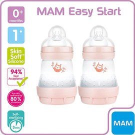 MAM Easy Start Self Sterilising Anti-Colic Baby Bottle 2 Pack (2 x160 ml) MAM Baby Bottles with Slow Flow MAM Teats Size 1, Newborn Essentials, Pink (Designs May Vary)