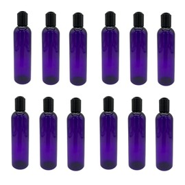 Natural Farms 4 oz Purple Cosmo Plastic Bottles -12 Pack Empty Bottle Refillable - BPA Free - Essential Oils - Aromatherapy | Black Press Down Disc Cap - Made in the USA