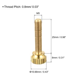 sourcing map 2Pcs Knurled Thumb Screws, M5x25mm Brass Shoulder Bolts Stepped Grip Knobs Fasteners for PC, Electronic, Mechanical