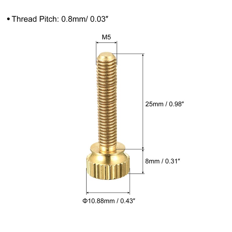 sourcing map 2Pcs Knurled Thumb Screws, M5x25mm Brass Shoulder Bolts