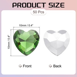 sourcing map 50Pcs Heart Rhinestones, 10mm Pointed Back Heart Glass Rhinestone Gems Crystal for Jewelry Making Costume DIY Crafts, Grass Green