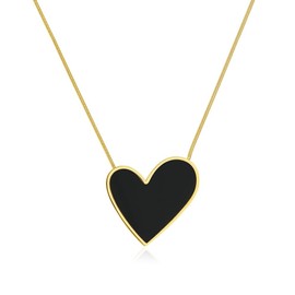 Agriajun Simple Black Heart Pendant Necklace for Women - Cute Preppy Gold Dainty Snake Chain Valentine Jewelry Gifts