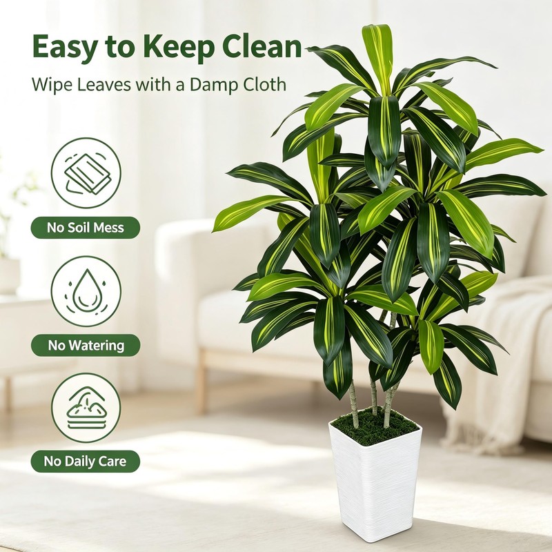 6ft Artificial Dracaena Tree Indoor, Tall Fake Tree with White