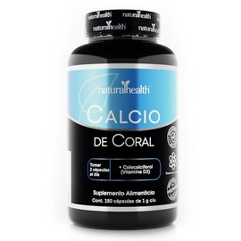 Natural Health. Calcio de Coral + Vitamina D3. Frasco con 180 Cápsulas 1g.