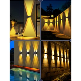 UGDLUCK Solar Lights Outdoor, 6PACK Solar Fence Lights 4LED Up & Down Solar Wall Lights,Waterproof 100 Lumens Super Bright Wall Decor Lighting for Deck Step Patio Post Garden Yard Porch (Warm White)