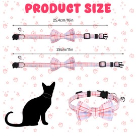 Fjgyjt 10Pcs Cat Collar Breakaway with Bow Tie and Bell Removable Bowtie Plaid Cat Collar Kitten Collars for Cats Kittens Puppy Birthday Decor Party Supplies