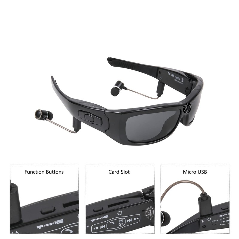 Bluetooth Camera Glasses, Portable HD 1080P Glasses Camera with Headset,