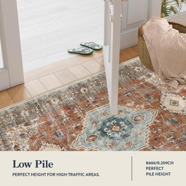 Lahome Oriental Small Rug for Entryway- 2x3 Rug Non Slip Door Mat Indoor Entrance Ultra-Thin Vintage Kitchen Rugs Non Slip Washable, Soft Bathroom Rug for Bedroom Front Door, Orange/Multi