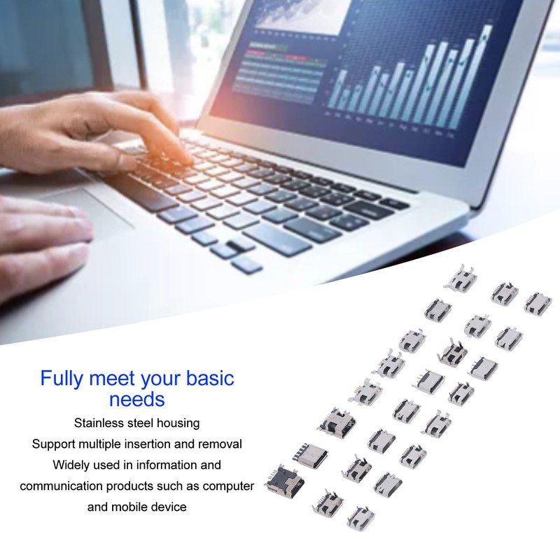 240 Pcs Micro USB Connector Set Stainless Steel Single Row