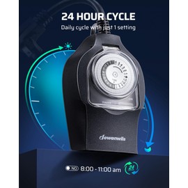 DEWENWILS 1 Pack Mechanical Light Timer for Outdoor Lighting, 24-Hour Plug in Timers, Heavy Duty Programmable Timer Switch with 2 Grounded Outlets for Holiday String Lights, 15A 1/2HP UL Listed