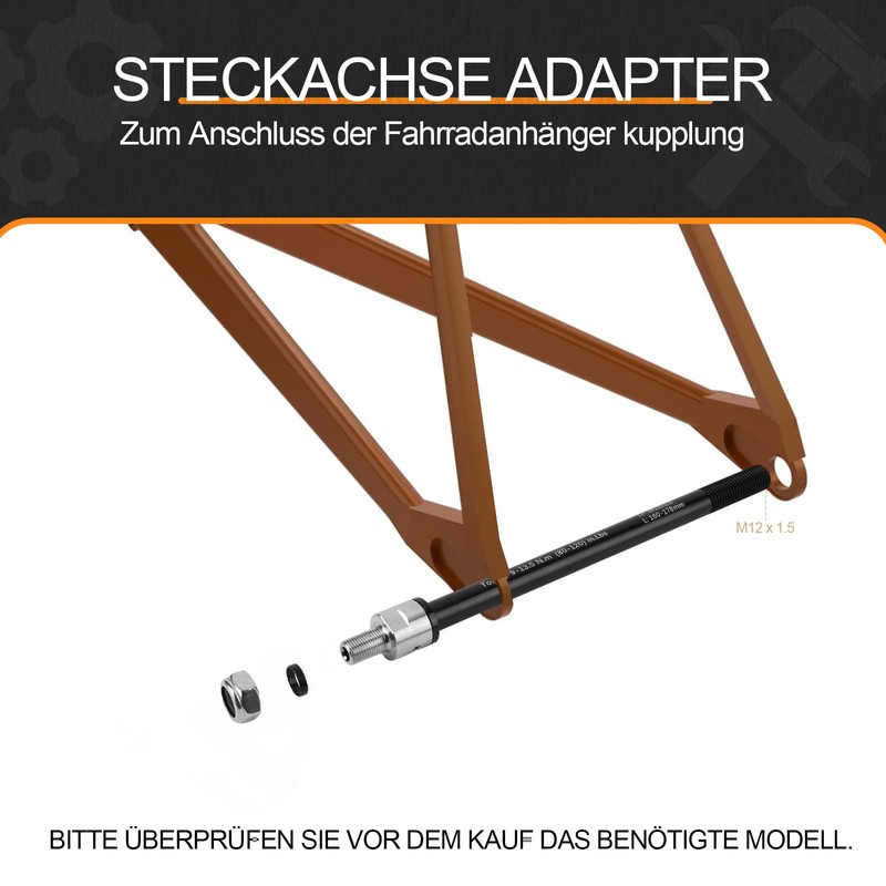 Rhyhome Thru Axle Bicycle Trailer, M12 160-178 mm Thru Axle,