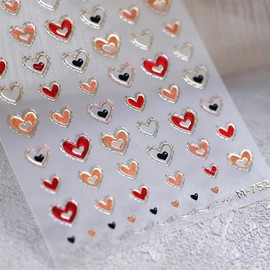 1 Sheets 5D Embossed Heart Nail Art Stickers Self Adhesive Valentines Nail Stickers for Nail Art Multi Color Heart Nail Decals Valentine's Day Nail Design Stickers for Women Girl DIY Nail Decoration