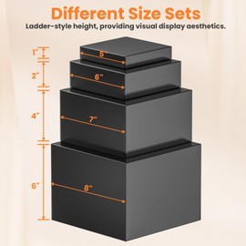 kiooil Buffet Risers,Set of 4 Frosted Acrylic Boxes Cube Display Buffet Nesting Risers with Hollow Bottoms(Black,5,6,7,8)
