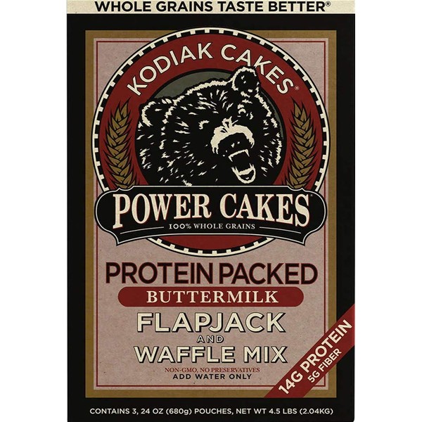 Kodiak Cakes Power Cakes: Flapjack and Waffle Mix Whole Grain Buttermilk, 24 Ounce (Pack of 3)