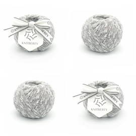 Knitberty Starry Fancy Premium Soft Sparkle Superfine Merino Wool Yak Polyester Blend 4 Ply DK Yarn for Knitting Crochet Multicolor 200G (Silver Lining, 200G)