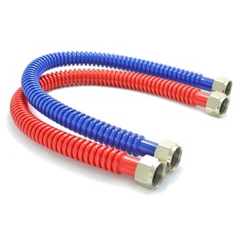 Conector flexible de calentador de agua corrugado de acero inoxidable, codificado por colores calientes y fríos, FIP de 3/4 pulgadas x FIP de 3/4 pulgadas, longitud de 18 pulgadas (paquete de 2)