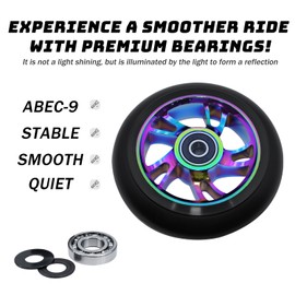 Stunt Scooter Wheels 100mm, Premium PU Scooter Accessories Replacement, Roller Wheels with ABEC-9 Bearings, Plug & Play for Smooth, Quiet Rides